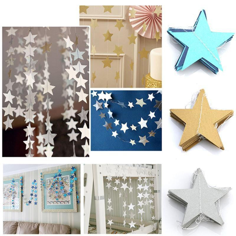 4M Paper Star Garlands Banner Birthday String Chain Wedding Party Decoration Banner Room Home Theme Party Toys Decoration Access