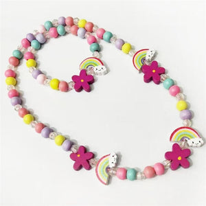 Girl Beads Toys Necklace+Bracelet Butterflies Flowers Baby Handmade Necklace Accessories Princess Children Birthday Gifts