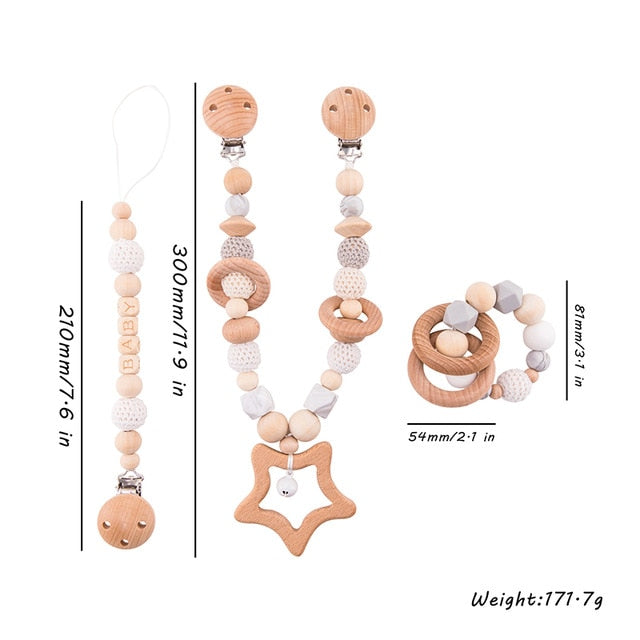 Baby Toy Wooden Pram Clip Pacifier Clip Chain Mobile Pram Personalize Name Rattle Stroller Toys Bed Bell Around Neborn Gift Toys