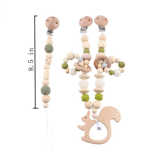 Baby Toy Wooden Pram Clip Pacifier Clip Chain Mobile Pram Personalize Name Rattle Stroller Toys Bed Bell Around Neborn Gift Toys