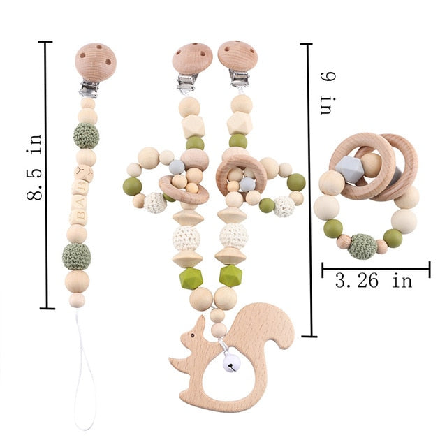 Baby Toy Wooden Pram Clip Pacifier Clip Chain Mobile Pram Personalize Name Rattle Stroller Toys Bed Bell Around Neborn Gift Toys