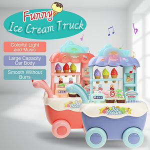 Funny Supermarket Shopping Pretend Play Kitchen Toy for Girls Children Educational Toys Ice Cream Cart with Light and Music