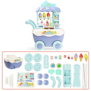 Funny Supermarket Shopping Pretend Play Kitchen Toy for Girls Children Educational Toys Ice Cream Cart with Light and Music