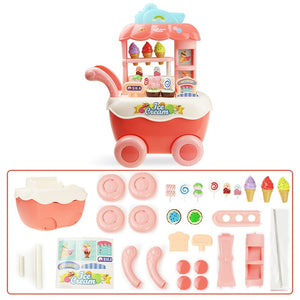 Funny Supermarket Shopping Pretend Play Kitchen Toy for Girls Children Educational Toys Ice Cream Cart with Light and Music