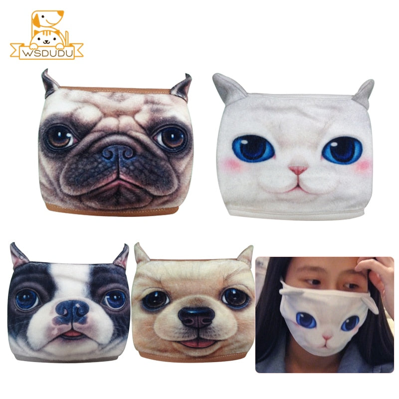 Kawaii Dogs Cat Mask Bulldog Husky Golden Sharpei Cute Puppy Kitten Animal Plush Stuffed Toys Anti Dust Face Cover Winter Gifts