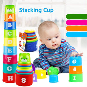 9PCS Baby Stacking Cup Toys Early Educational Intelligence Toy Rainbow Color Folding Tower Toys Children Birthday Christmas Gift