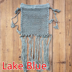 Gypsy Boho Hand Crochet Tassel Skirt, with long fringe Beach Skirt Net Festival clothing