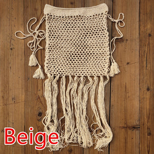 Gypsy Boho Hand Crochet Tassel Skirt, with long fringe Beach Skirt Net Festival clothing