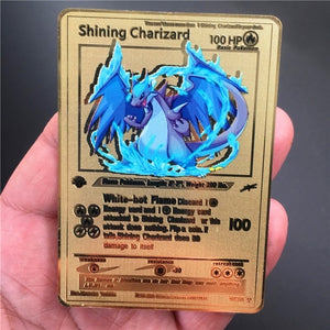 TAKARA TOMY Pokemon Metal Card Game Anime Battle Card Gold Charizard Pikachu Collection Card Action Figure Model Child Toy Gift