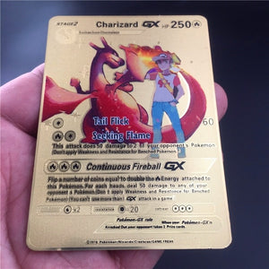 TAKARA TOMY Pokemon Metal Card Game Anime Battle Card Gold Charizard Pikachu Collection Card Action Figure Model Child Toy Gift