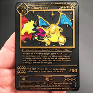 TAKARA TOMY Pokemon Metal Card Game Anime Battle Card Gold Charizard Pikachu Collection Card Action Figure Model Child Toy Gift