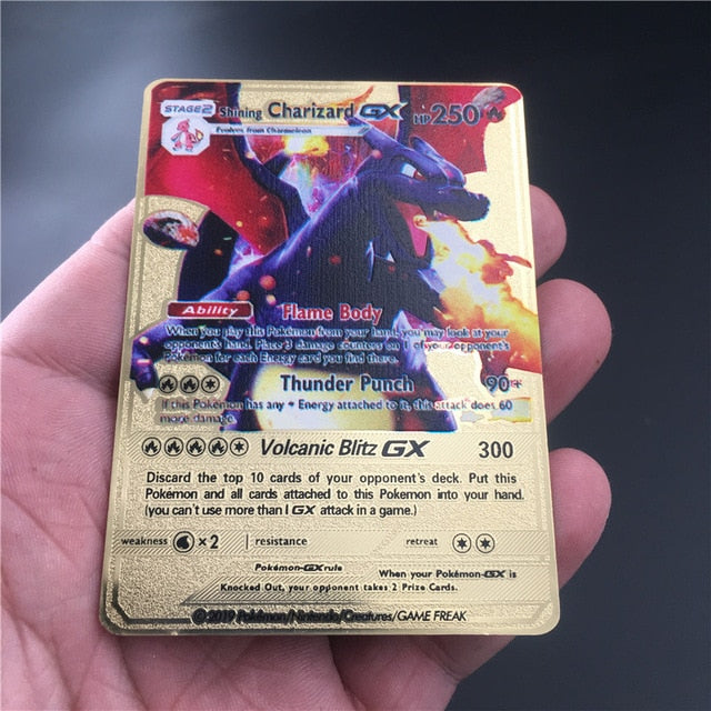 TAKARA TOMY Pokemon Metal Card Game Anime Battle Card Gold Charizard Pikachu Collection Card Action Figure Model Child Toy Gift