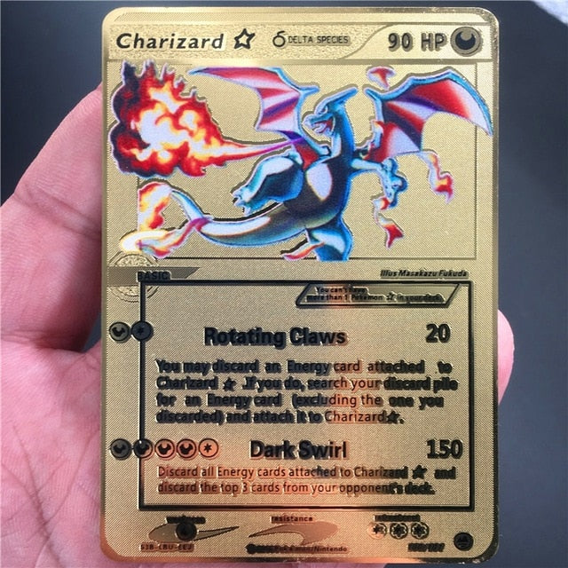 TAKARA TOMY Pokemon Metal Card Game Anime Battle Card Gold Charizard Pikachu Collection Card Action Figure Model Child Toy Gift