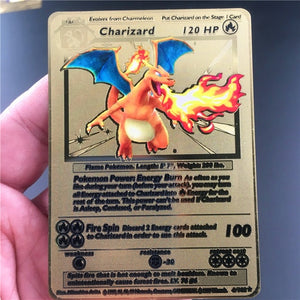 TAKARA TOMY Pokemon Metal Card Game Anime Battle Card Gold Charizard Pikachu Collection Card Action Figure Model Child Toy Gift