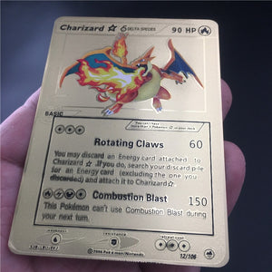 TAKARA TOMY Pokemon Metal Card Game Anime Battle Card Gold Charizard Pikachu Collection Card Action Figure Model Child Toy Gift