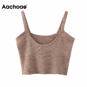 Aachoae 2020 Spring Fashion Knitted Sweater Vest Women Sexy Sleeveless Sweater Tunic Chic Spaghetti Strap Casual Solid Crop Top