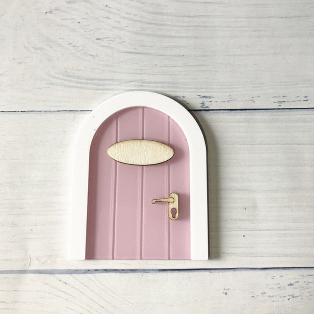 Mini Fairy door Hand Made Cute pink Mouse hole, miniature wooden door with bunting and personalised sign post