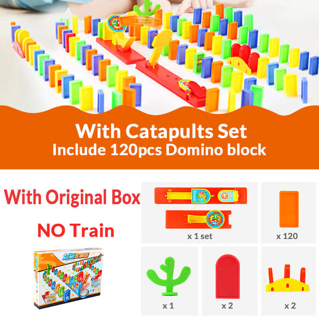 Automatic Laying Domino Brick Train Car Set sound light kids Colorful Plastic Dominoes Blocks Game Toys Set Gift for Girl boys