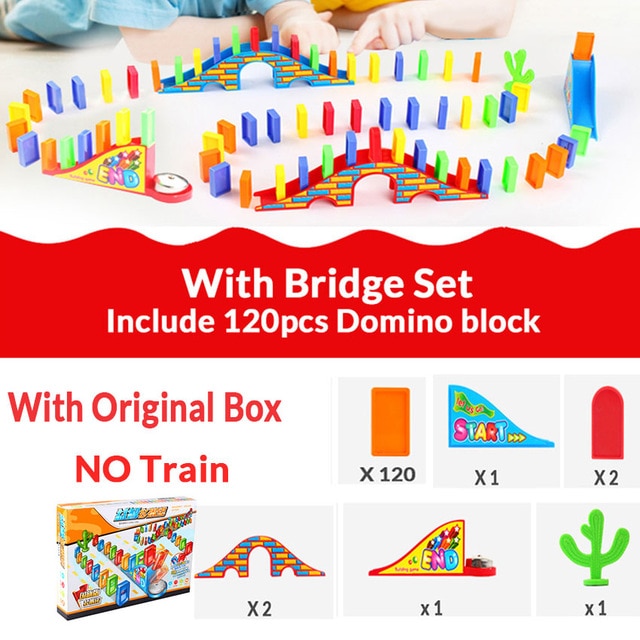 Automatic Laying Domino Brick Train Car Set sound light kids Colorful Plastic Dominoes Blocks Game Toys Set Gift for Girl boys