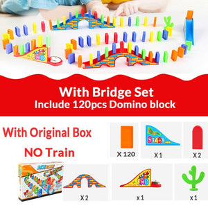 Automatic Laying Domino Brick Train Car Set sound light kids Colorful Plastic Dominoes Blocks Game Toys Set Gift for Girl boys