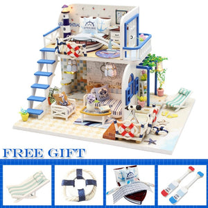 Cutebee DIY House Miniature with Furniture LED Music Dust Cover Model Building Blocks Toys for Children Casa De Boneca TD16