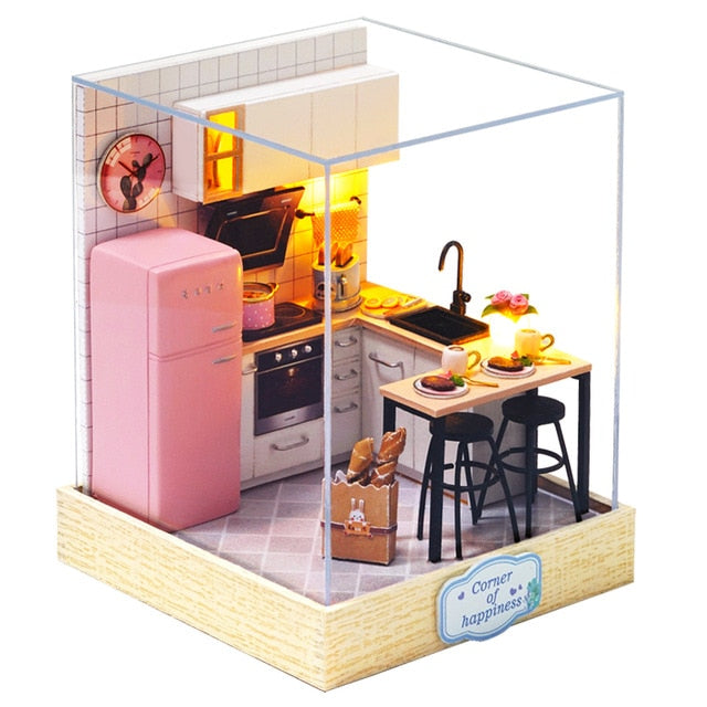 Cutebee DIY House Miniature with Furniture LED Music Dust Cover Model Building Blocks Toys for Children Casa De Boneca TD16