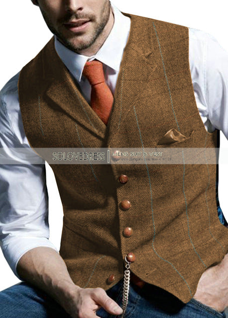 Mens Suit Vest Notched Plaid Wool Herringbone Tweed Waistcoat Casual Formal Business Groomman For Wedding Green/Black/Green/Grey