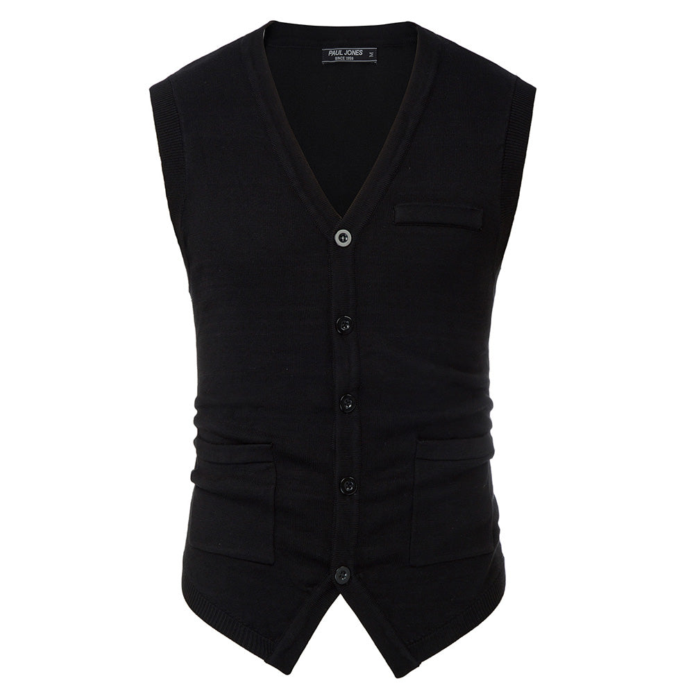Spring Men's Knitted Sweater Vest Warm Solid Color Knitwear Sleeveless V-Neck Handkerchief Hem Stylish Fashion Slim Tops