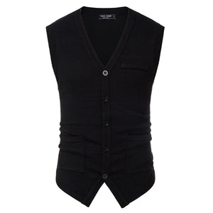Spring Men's Knitted Sweater Vest Warm Solid Color Knitwear Sleeveless V-Neck Handkerchief Hem Stylish Fashion Slim Tops
