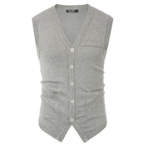 Spring Men's Knitted Sweater Vest Warm Solid Color Knitwear Sleeveless V-Neck Handkerchief Hem Stylish Fashion Slim Tops