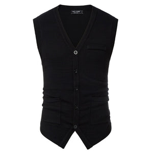 Spring Men's Knitted Sweater Vest Warm Solid Color Knitwear Sleeveless V-Neck Handkerchief Hem Stylish Fashion Slim Tops