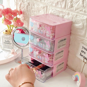 Lovely My Melody Twins Stars Storage Cabinet Drawer Cosmetics Makeup Stationery Organizer Plastic Organiser Drawers Storage Box