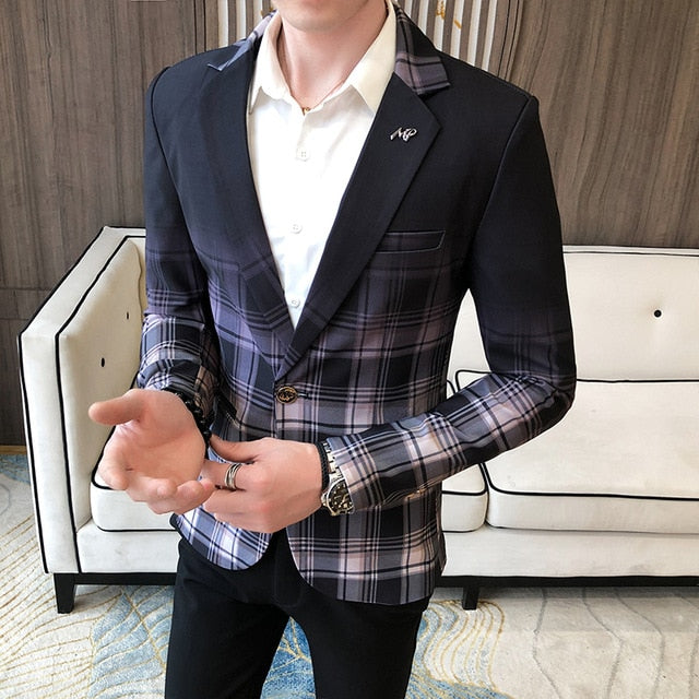 Wedding Business Clothing Male Blazer Masculino 2020 Spring British Style Plaid Blazer For Men Suit Jacket Casual Dress Coat