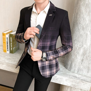 Wedding Business Clothing Male Blazer Masculino 2020 Spring British Style Plaid Blazer For Men Suit Jacket Casual Dress Coat