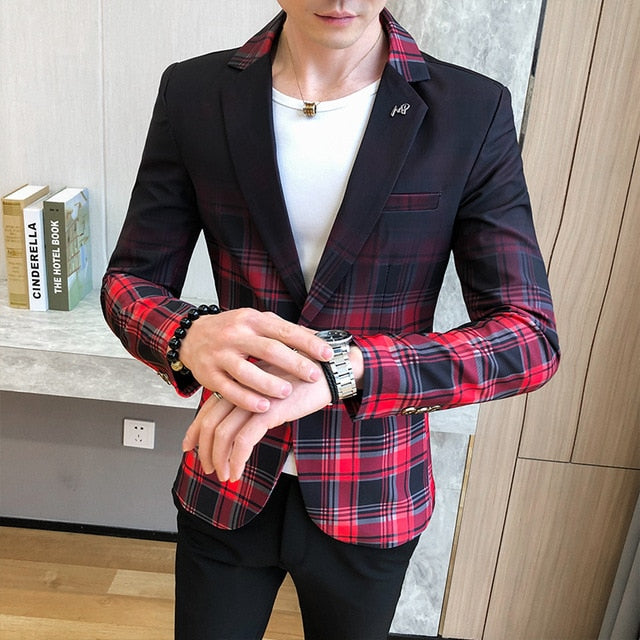 Wedding Business Clothing Male Blazer Masculino 2020 Spring British Style Plaid Blazer For Men Suit Jacket Casual Dress Coat