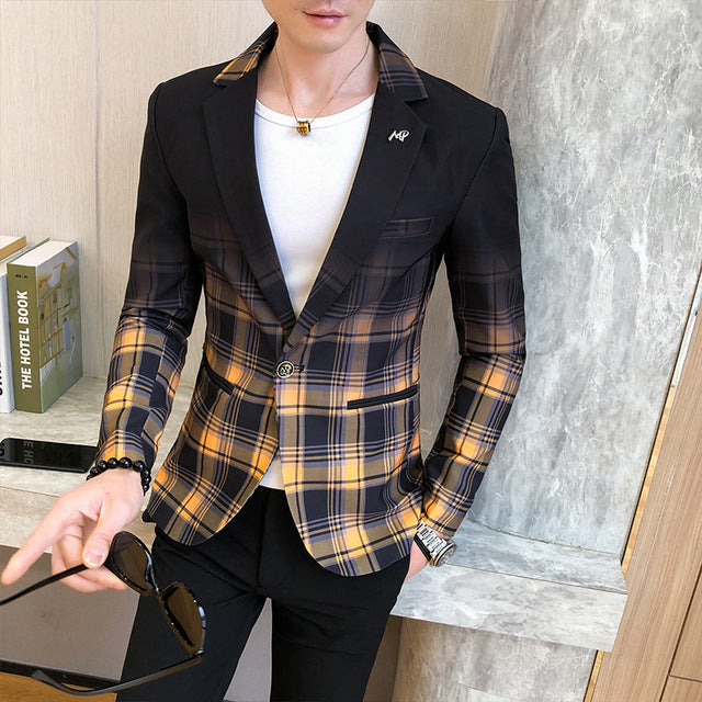 Wedding Business Clothing Male Blazer Masculino 2020 Spring British Style Plaid Blazer For Men Suit Jacket Casual Dress Coat