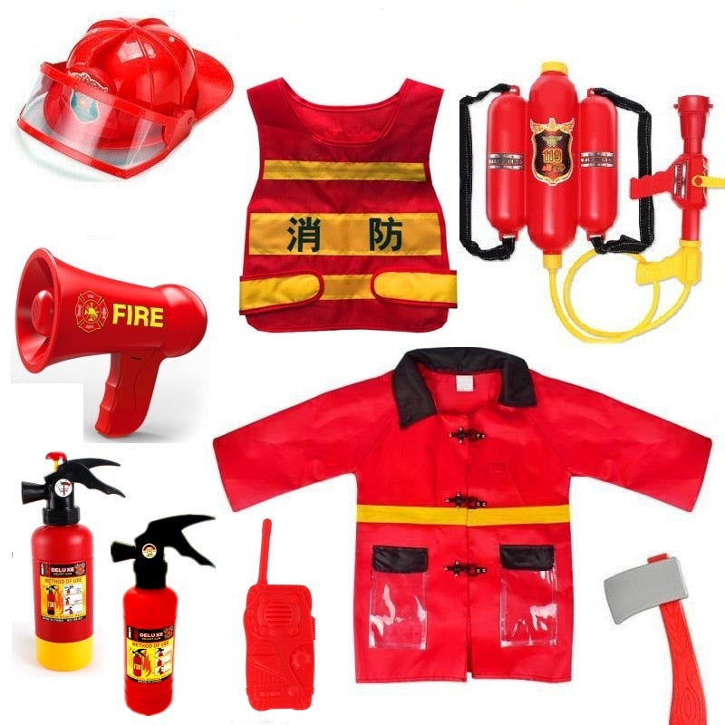 Children Toys Firefighter Clothing Fireman Vest Helmet Water Gun Hydrant Fire Extinguisher Intercom Toys Set Role Play Accessori