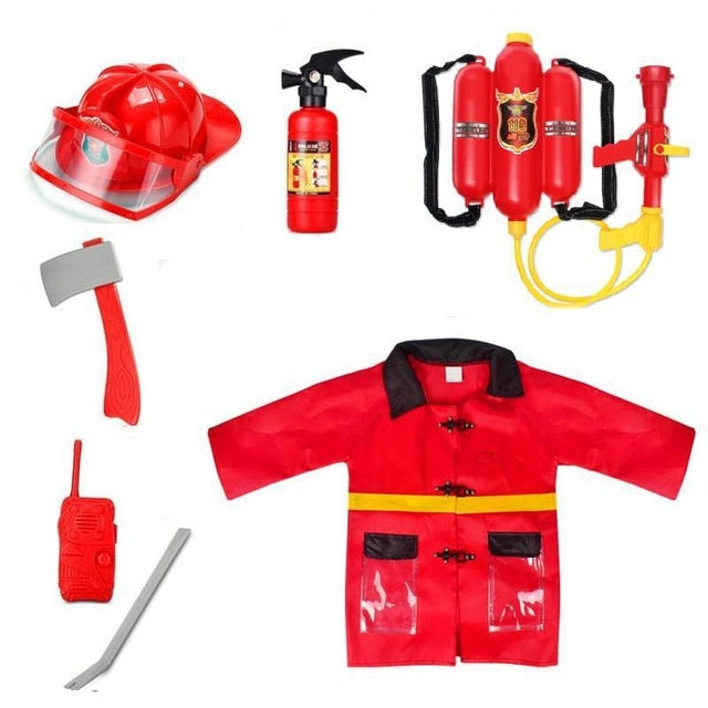 Children Toys Firefighter Clothing Fireman Vest Helmet Water Gun Hydrant Fire Extinguisher Intercom Toys Set Role Play Accessori