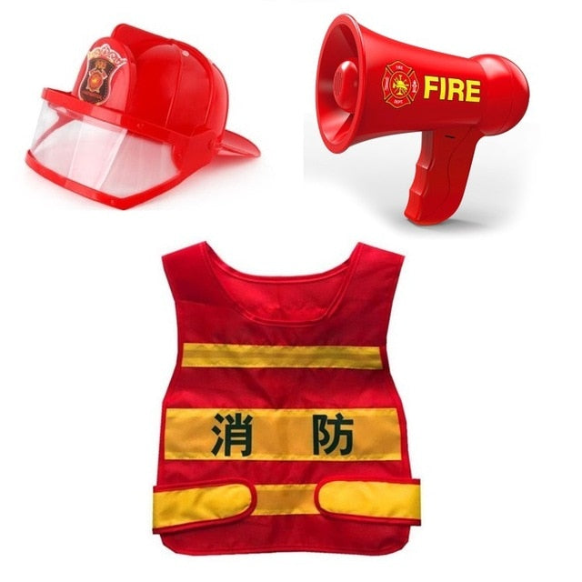 Children Toys Firefighter Clothing Fireman Vest Helmet Water Gun Hydrant Fire Extinguisher Intercom Toys Set Role Play Accessori