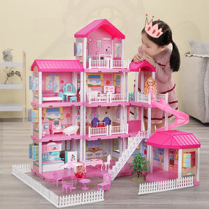 Girls Pretend Toy Handmade Doll house Castle DIY House Toy Miniature Dollhouse Birthday Gifts Educational Toys Doll Villa Girl