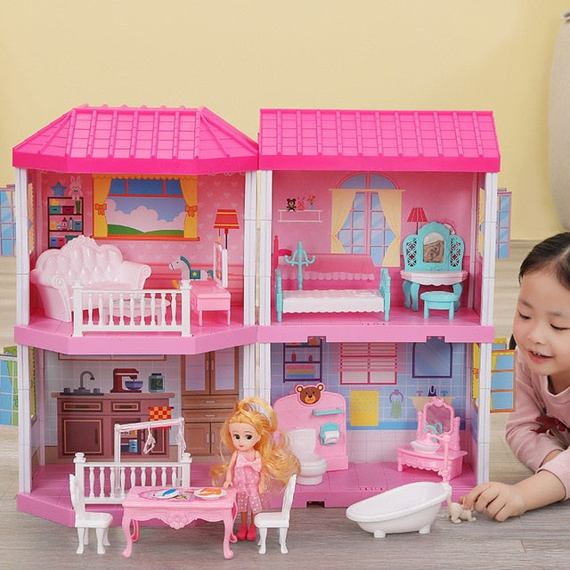 Girls Pretend Toy Handmade Doll house Castle DIY House Toy Miniature Dollhouse Birthday Gifts Educational Toys Doll Villa Girl