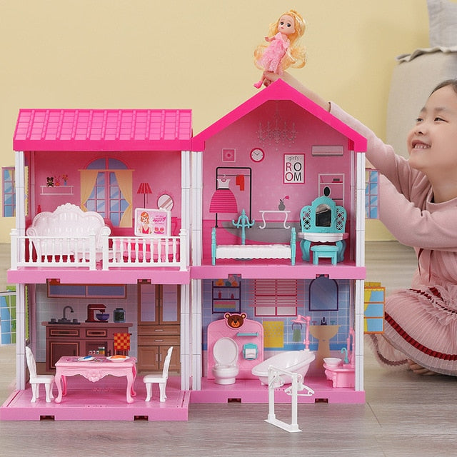 Girls Pretend Toy Handmade Doll house Castle DIY House Toy Miniature Dollhouse Birthday Gifts Educational Toys Doll Villa Girl