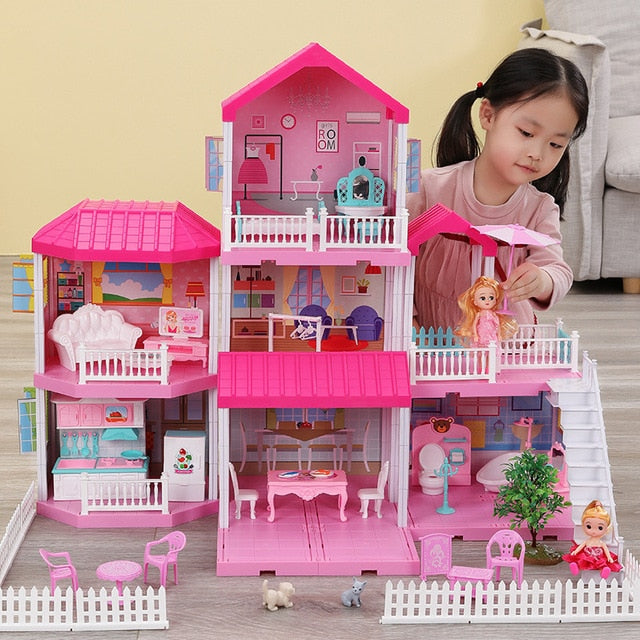 Girls Pretend Toy Handmade Doll house Castle DIY House Toy Miniature Dollhouse Birthday Gifts Educational Toys Doll Villa Girl