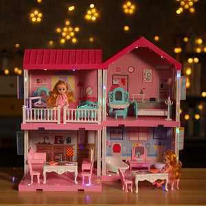 Girls Pretend Toy Handmade Doll house Castle DIY House Toy Miniature Dollhouse Birthday Gifts Educational Toys Doll Villa Girl