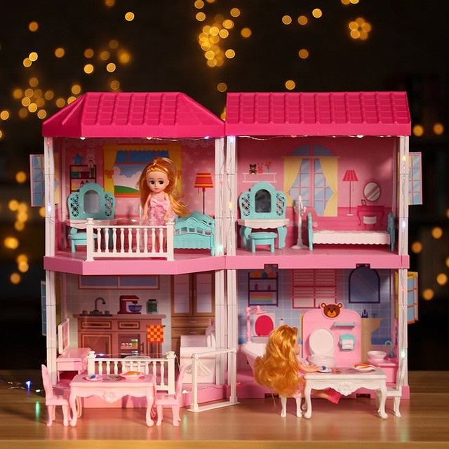 Girls Pretend Toy Handmade Doll house Castle DIY House Toy Miniature Dollhouse Birthday Gifts Educational Toys Doll Villa Girl