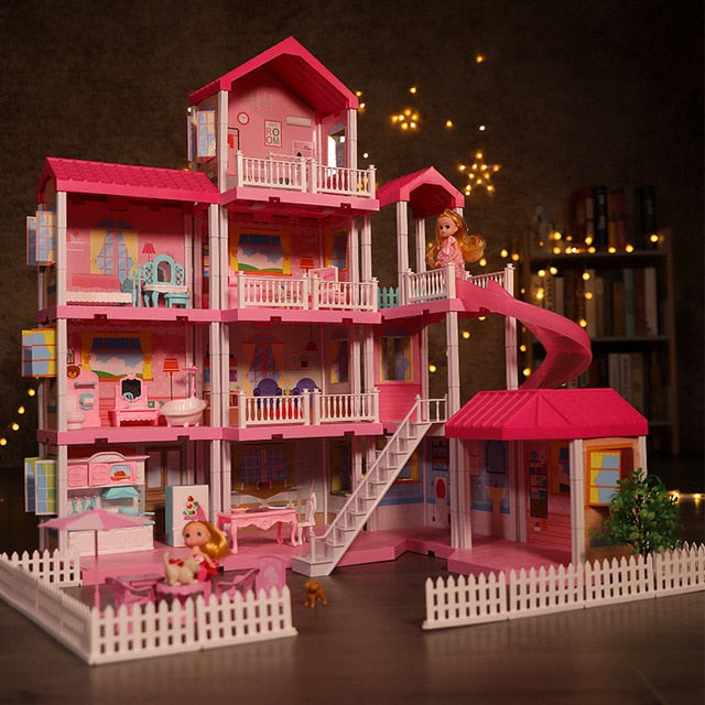 Girls Pretend Toy Handmade Doll house Castle DIY House Toy Miniature Dollhouse Birthday Gifts Educational Toys Doll Villa Girl