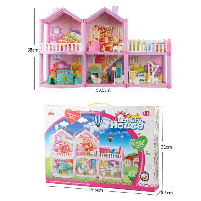 Girls Pretend Toy Handmade Doll house Castle DIY House Toy Miniature Dollhouse Birthday Gifts Educational Toys Doll Villa Girl