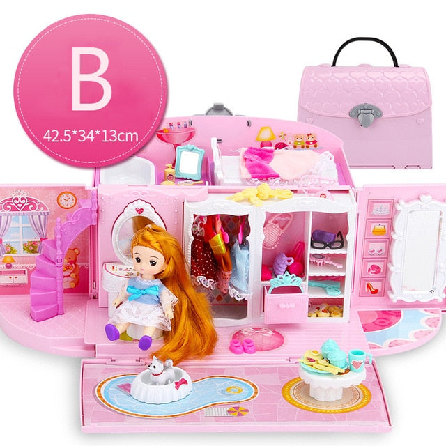 Girls Pretend Toy Handmade Doll house Castle DIY House Toy Miniature Dollhouse Birthday Gifts Educational Toys Doll Villa Girl