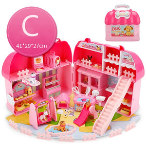 Girls Pretend Toy Handmade Doll house Castle DIY House Toy Miniature Dollhouse Birthday Gifts Educational Toys Doll Villa Girl