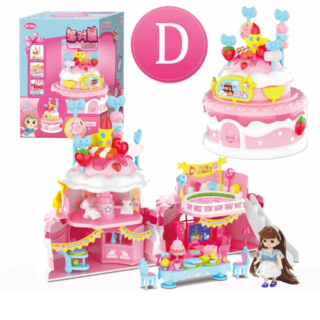 Girls Pretend Toy Handmade Doll house Castle DIY House Toy Miniature Dollhouse Birthday Gifts Educational Toys Doll Villa Girl